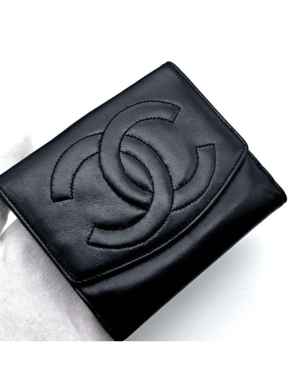 Chanel Wallet Coco Stitch Jumbo CC Logo Hook Bifold - Picture 3 of 14